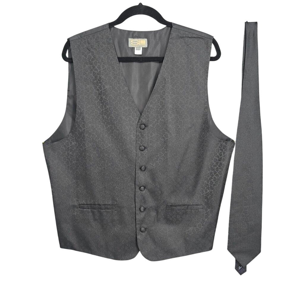 Steven‎ Land Mens Black Paisley Jacquard Formal Vest and Matching Tie Set Large